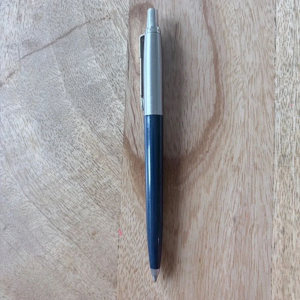 Parker Jotter Ballpoint Pen Navy Blue and Stainless Steel Silver Trim Click Type